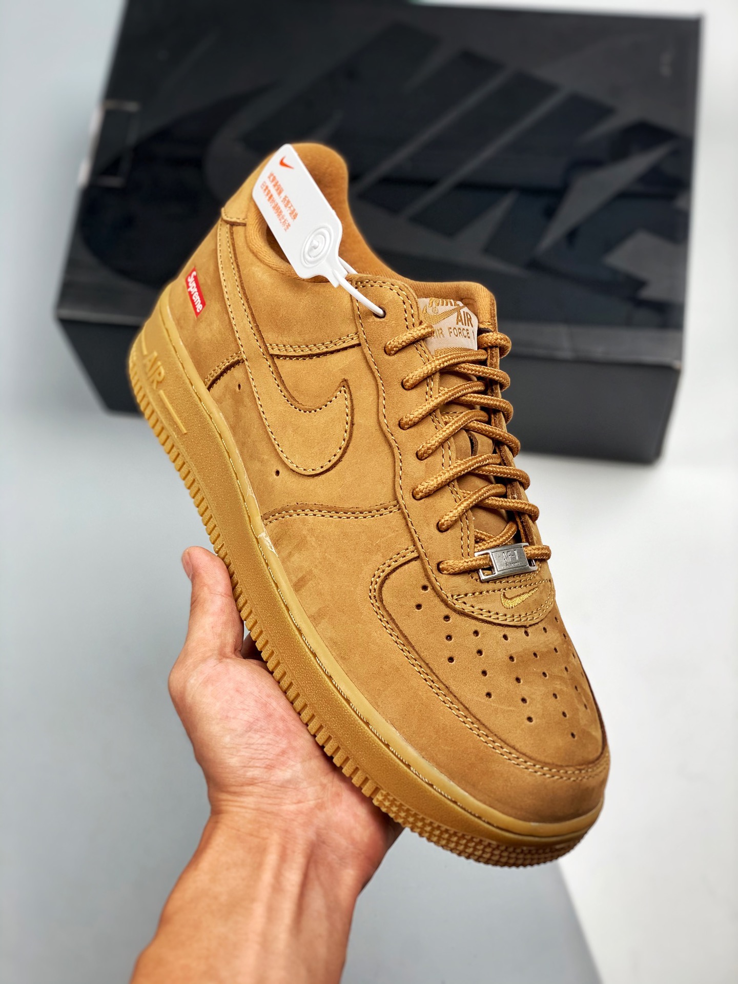Supreme x NK Air Force 1 Low SUP edición conjunta, color trigo, horma y cartón originales, estilo puro de la Fuerza Aér…