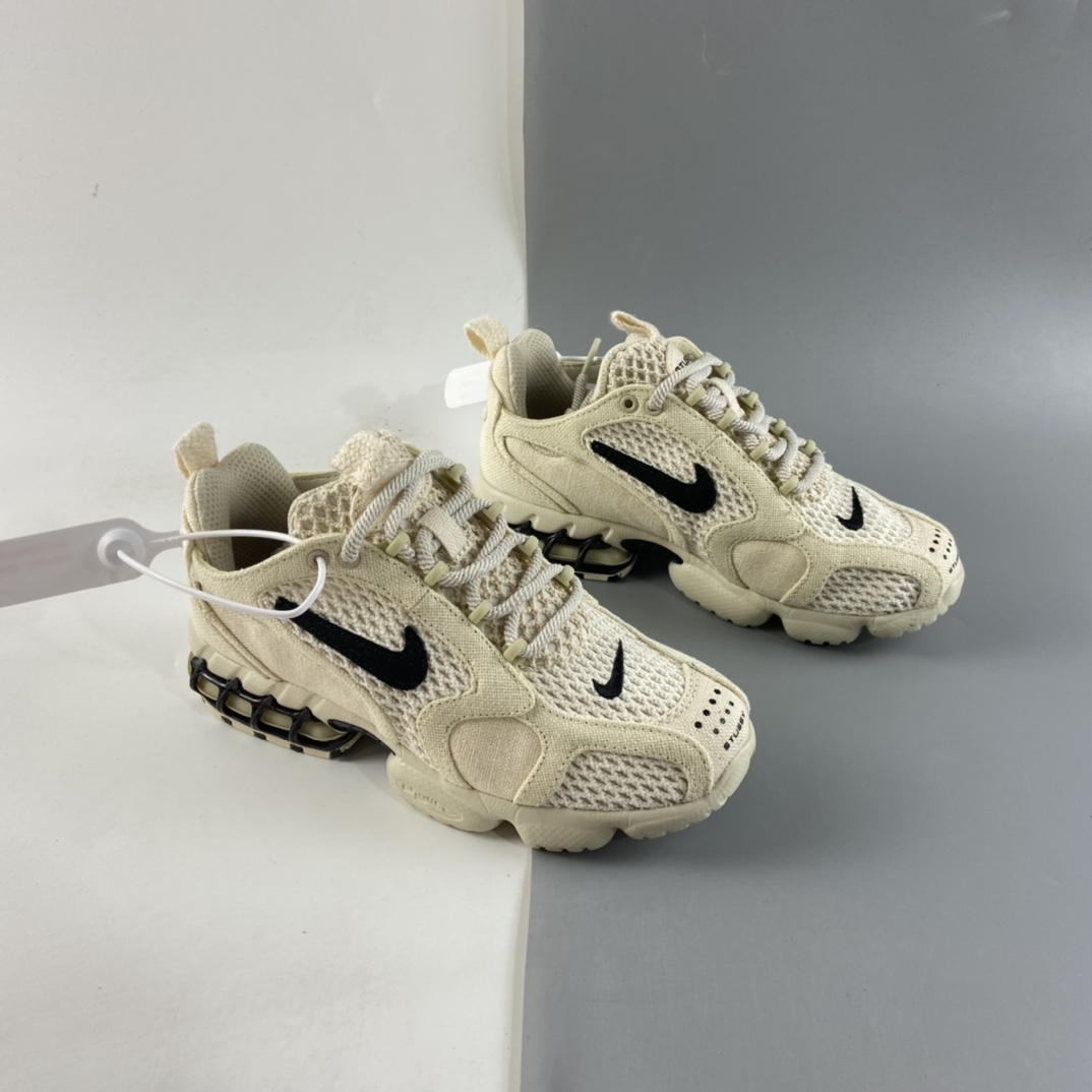 P200  Stussy x Nike Air Zoom Spiridon Caged 2斯皮里慢跑鞋“乳白黑麻布”CQ5486-200