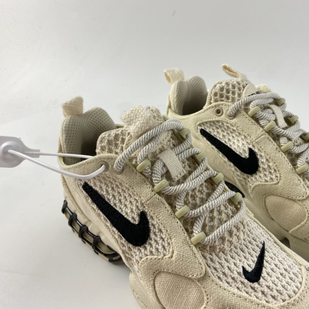 P200  Stussy x Nike Air Zoom Spiridon Caged 2斯皮里慢跑鞋“乳白黑麻布”CQ5486-200