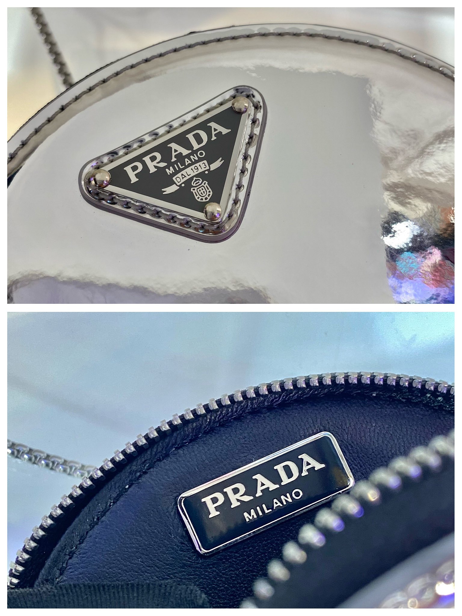 PRADA普拉达亮面皮革亮面小圆形零钱包1NR003