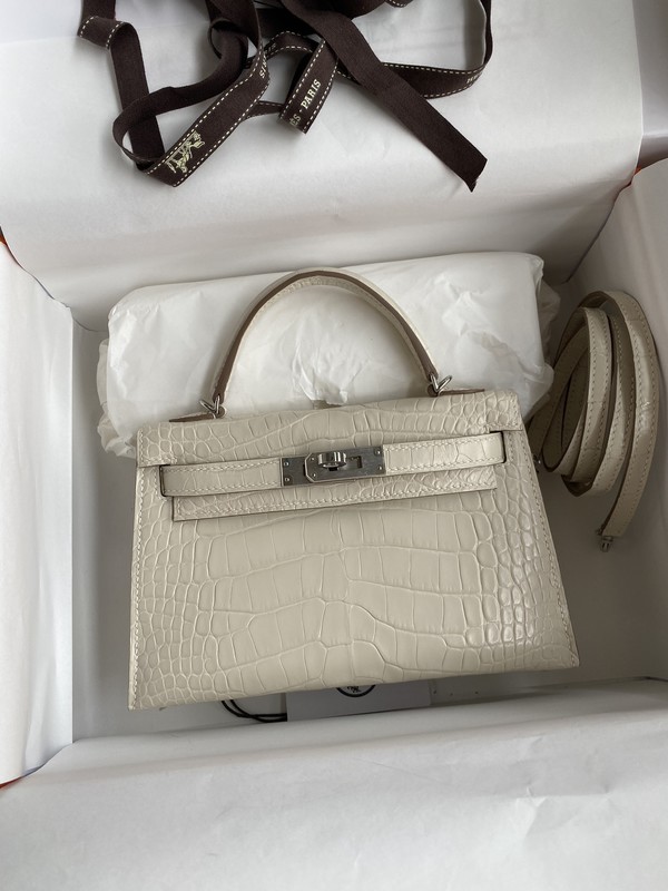 Hermes Kelly AAAAA Handbags Crossbody & Shoulder Bags White Silver Hardware Mini