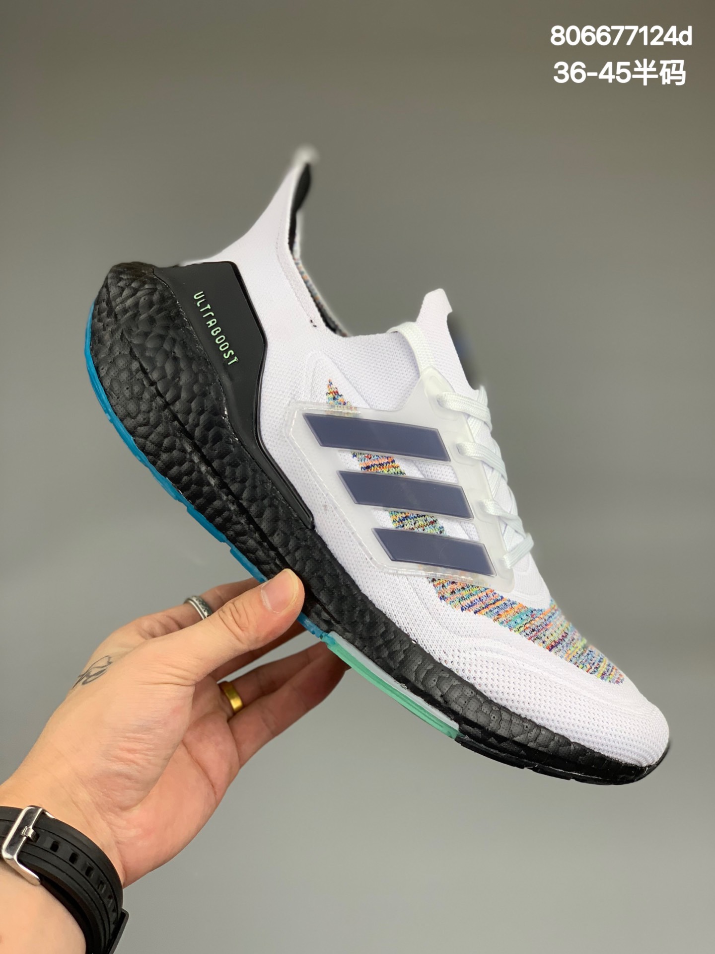 
阿迪达斯Adidas UltraBoost 21 加厚爆米花袜套式针织鞋面休闲运动慢跑鞋 新一代的ulrtra boost 21在中底的部分添加了更多的boost材质面积，这次更新的款式以前凸后翘的流线型呈现。中底的支撑片也变成了造型奇特的U型，鞋子设计十分有速度感。 尺码：36 36²/₃ 37¹/₃ 38 38²/₃ 39¹/₃ 40 40²/₃ 41¹/₃ 42 42²/₃ 43¹/₃ 44 44²/₃ 45¹/₃货号：GZ3194
编码:806677124d