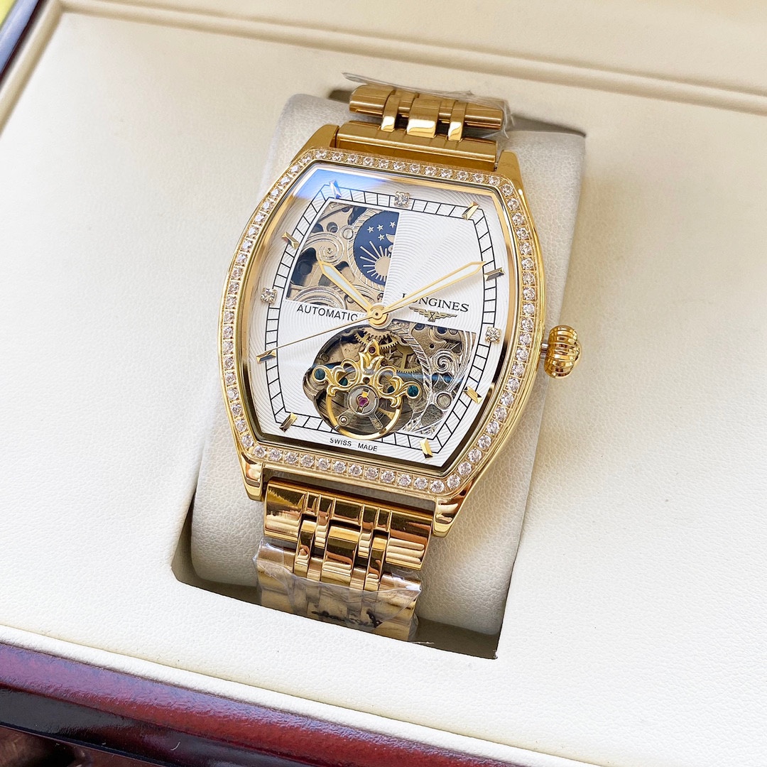 皮带，钢带。镂空风格 绅士必备浪琴  Longines  男士腕表 全自动机械机芯 矿物强化玻璃 316L精钢表壳 精钢/真皮表带 时尚设计 商务休闲 尺寸:直径42mm 厚度12mm