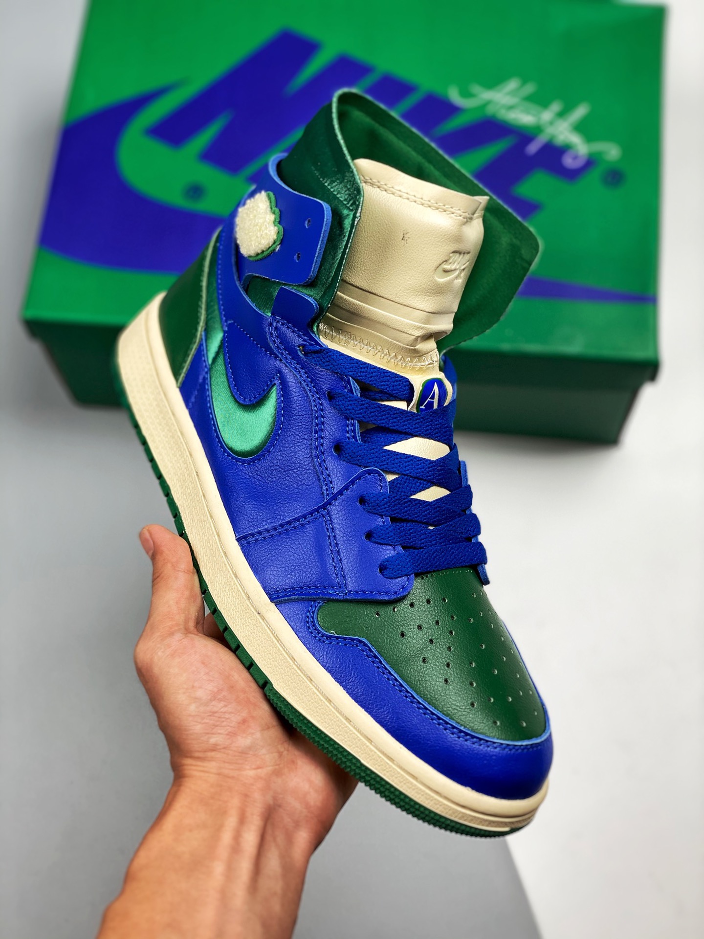 Aleali May x Air Jordan 1 Azul/Verde California, producción de fábrica original pura, calidad máxima en el mismo rango …