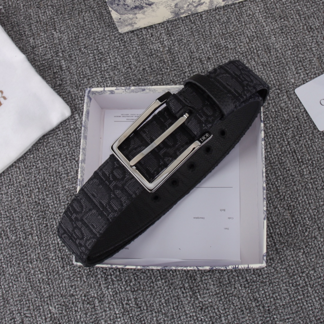 迪奥35毫米腰带饰以米色和黑色Obl