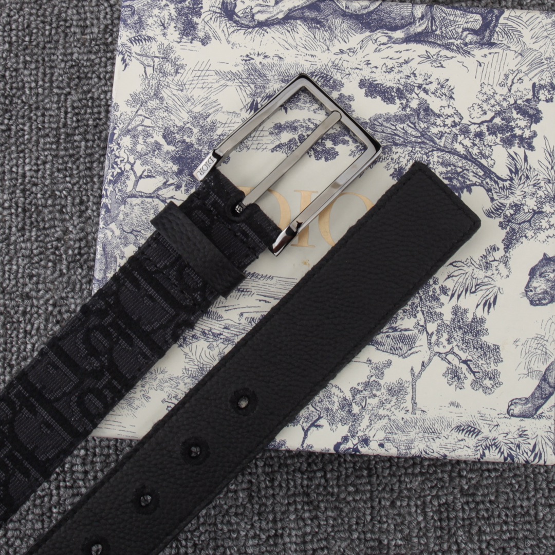 迪奥35毫米腰带饰以米色和黑色Obl