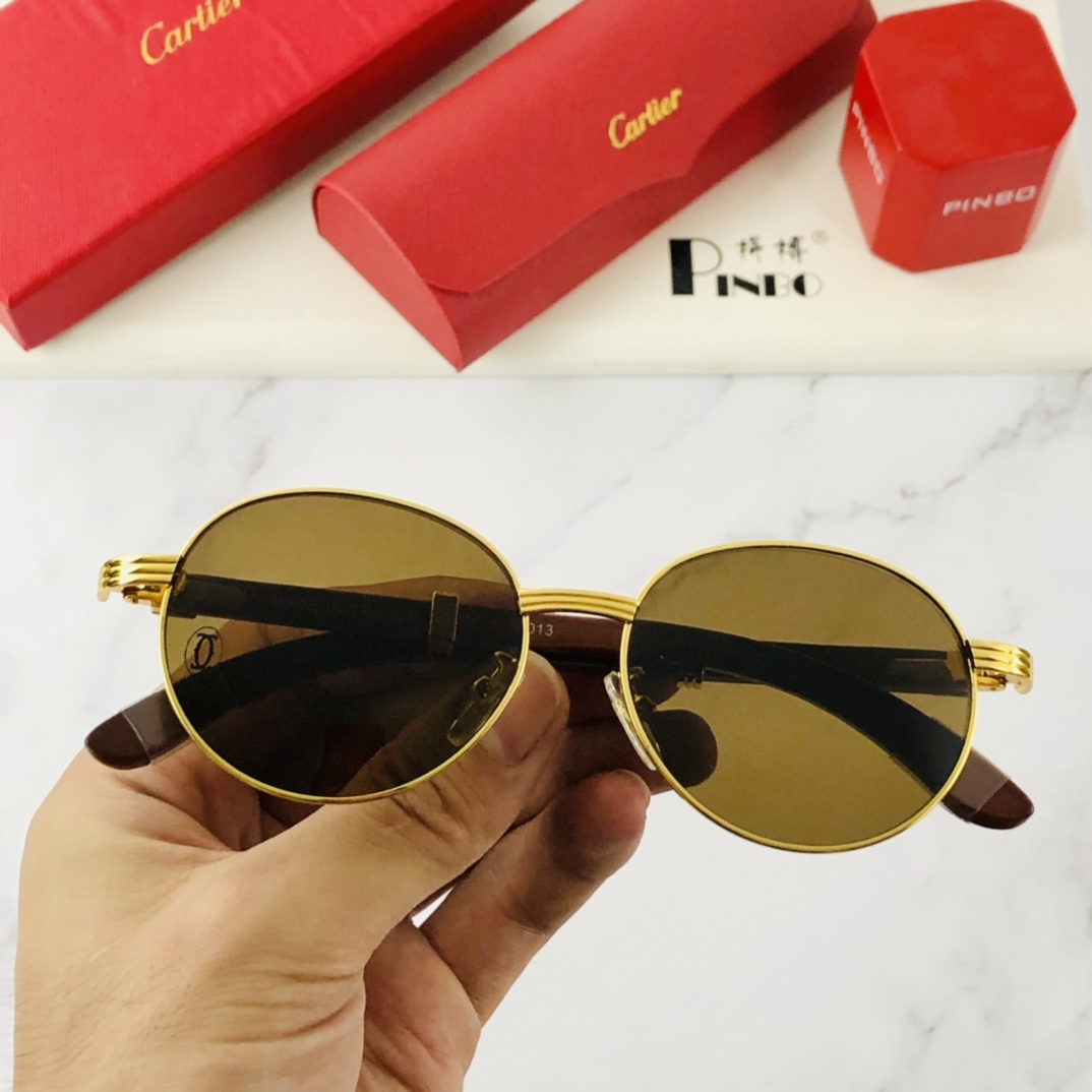 [Cartier Eyewear]Cartier retro round glasses, imitating solid wood, highlight