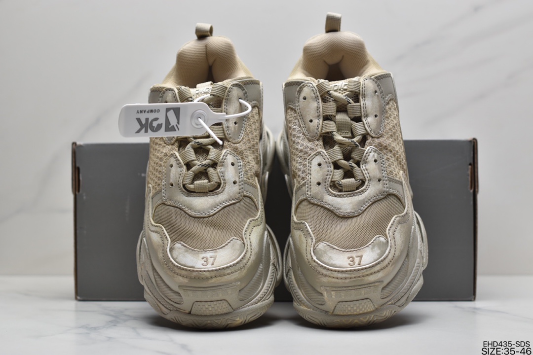 420 Balenciaga Triple S Clear Sole Sneaker”Black/White Brush”姥爷球鞋“黑白做旧擦色”524039 W0B5 9870