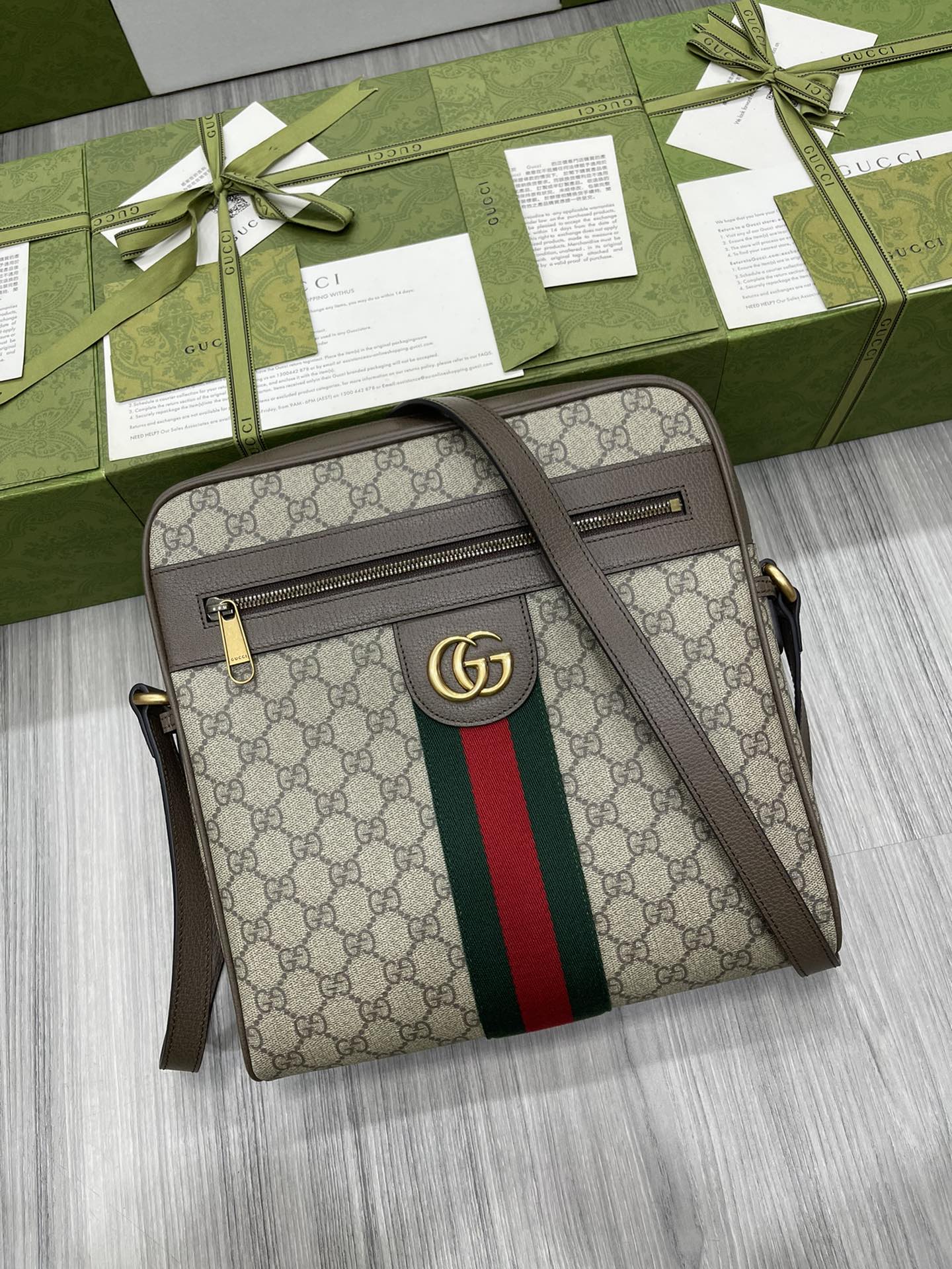 GUCCI Ophidia коллекция мужская сумка через плечо GG премиум искусственный холст красно-зелёная лента ретро-стиль - высшее качество