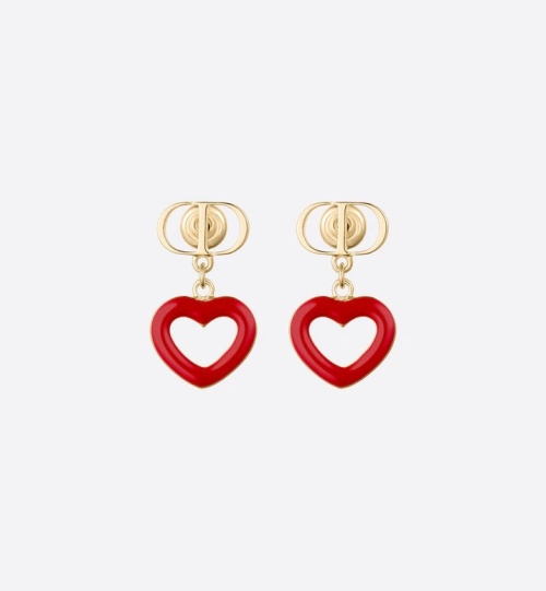 Dior Dioramour Limited Edition Earrings with Red Heart Charm and CD Logo 1 Dior Dioramour Limited Edition Earrings with Red Heart Charm and CD Logo