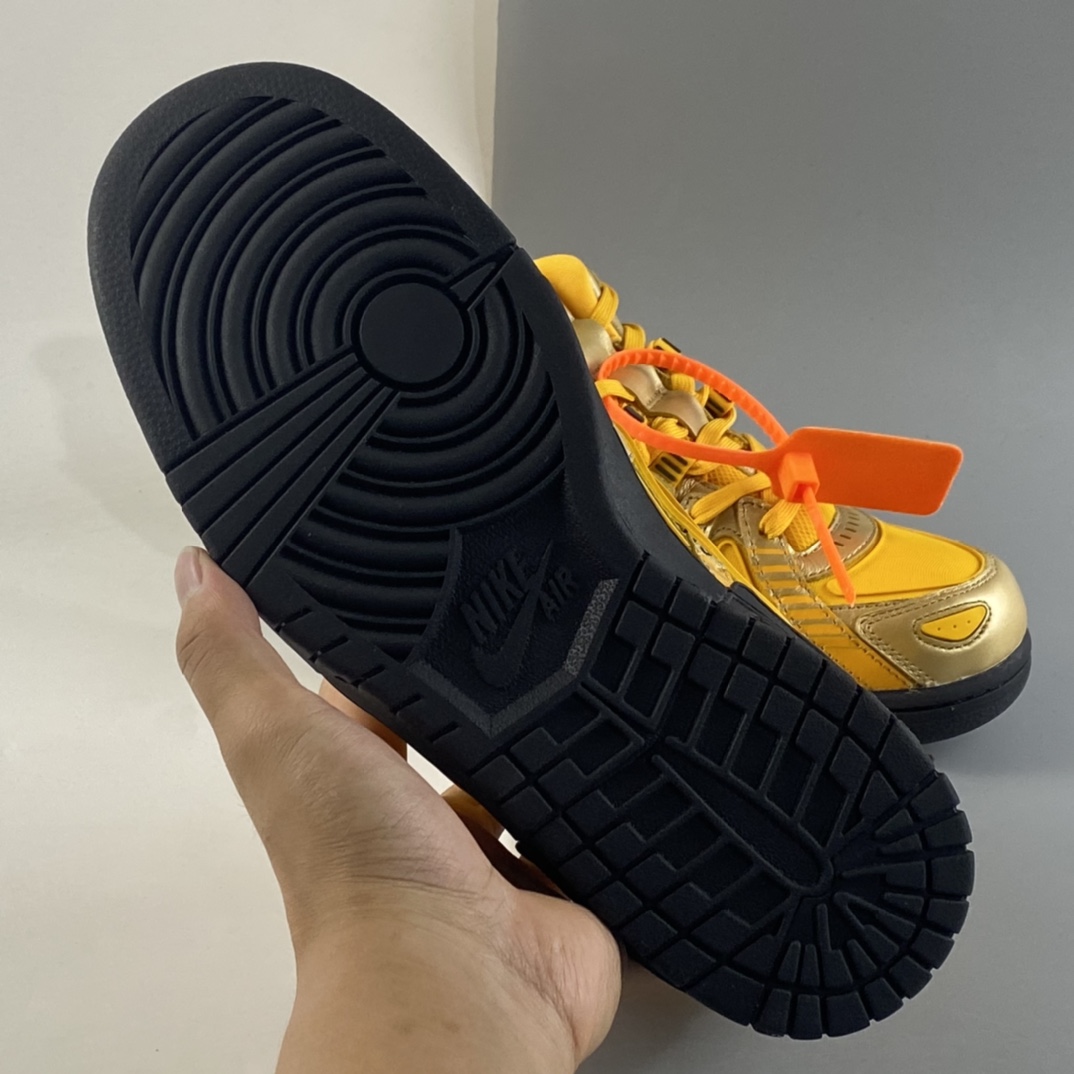 P420  Off-White x NIKE Air Rubber Dunk”University Blue”2.0橡胶扣篮系列皮革框架低帮休闲运动滑板板鞋“OW金黄黑底”CU6015-700
