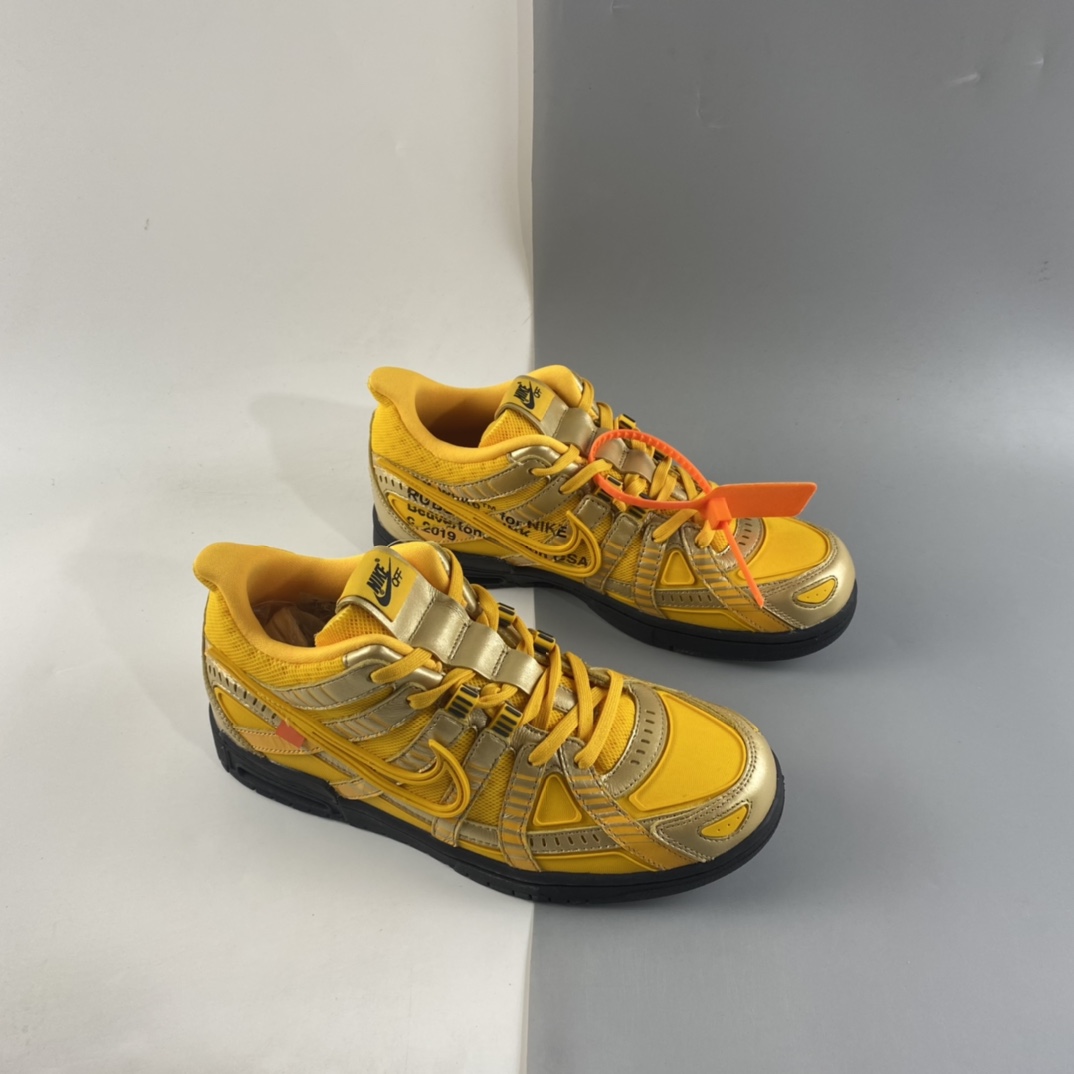 P420  Off-White x NIKE Air Rubber Dunk”University Blue”2.0橡胶扣篮系列皮革框架低帮休闲运动滑板板鞋“OW金黄黑底”CU6015-700