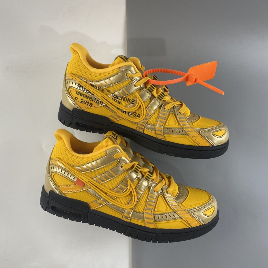 P420  Off-White x NIKE Air Rubber Dunk”University Blue”2.0橡胶扣篮系列皮革框架低帮休闲运动滑板板鞋“OW金黄黑底”CU6015-700