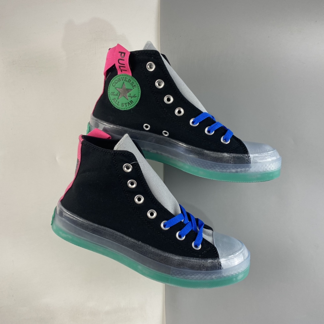 P160  CONVERSE Chuck Taylor All Star CX中性水晶果冻底绿色绿标撞色帆布高帮鞋  170834C