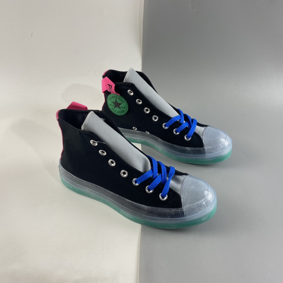 P160  CONVERSE Chuck Taylor All Star CX中性水晶果冻底绿色绿标撞色帆布高帮鞋  170834C