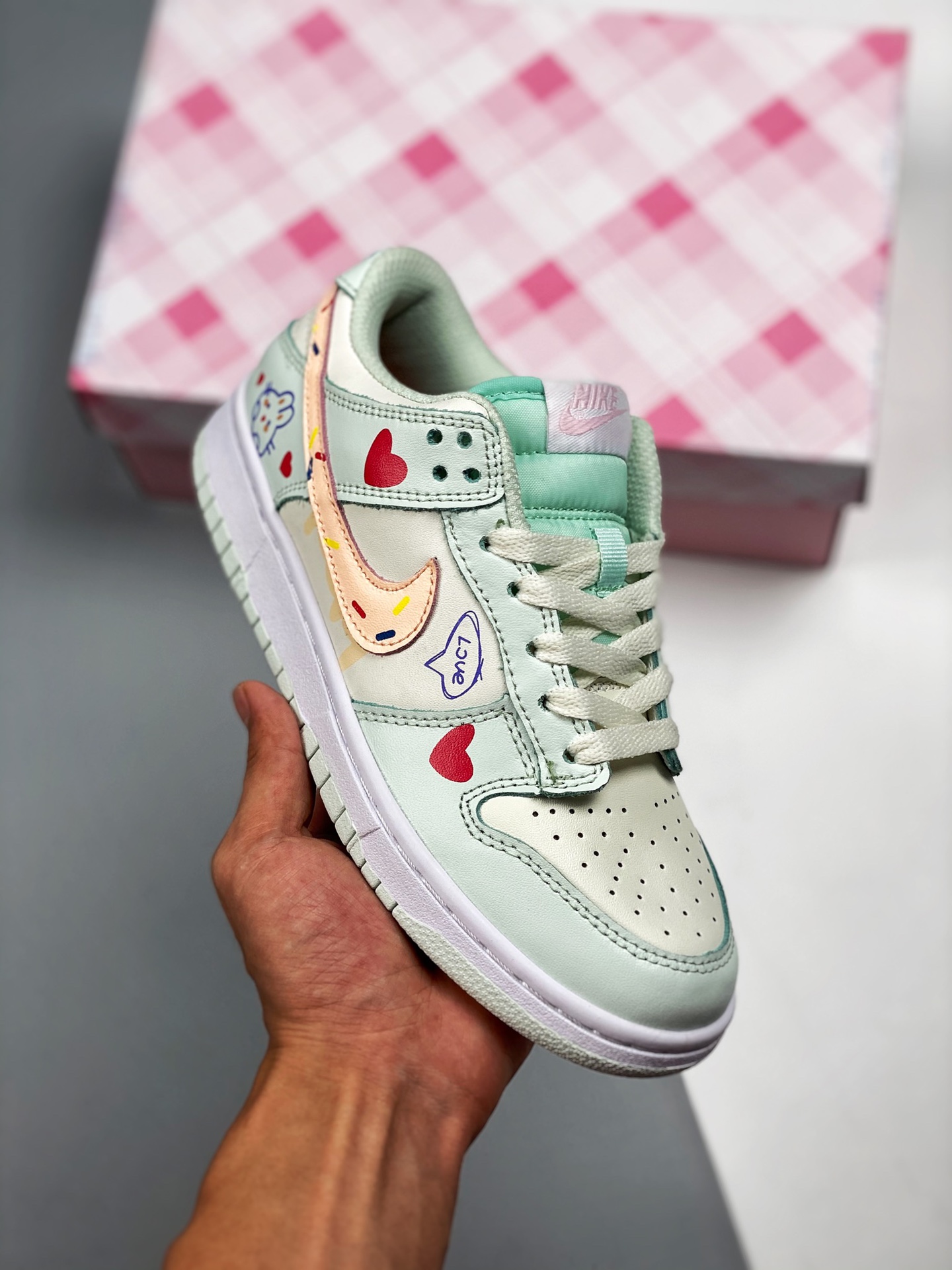 NK Dunk LOW Menta Verde Corazón Crema Material de capa superior original, procesamiento de destilación con forma exclus…
