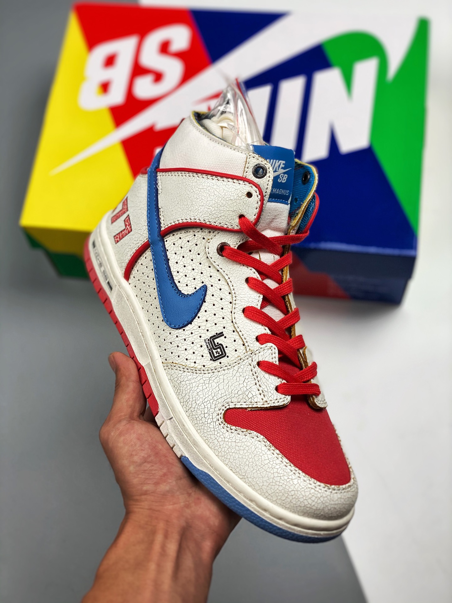 Ishod Wair X Magnus Walker X Nike SB Dunk High Pro Decon QS blanco/azul/rojo, Porsche 911. Original de fábrica, desarro…