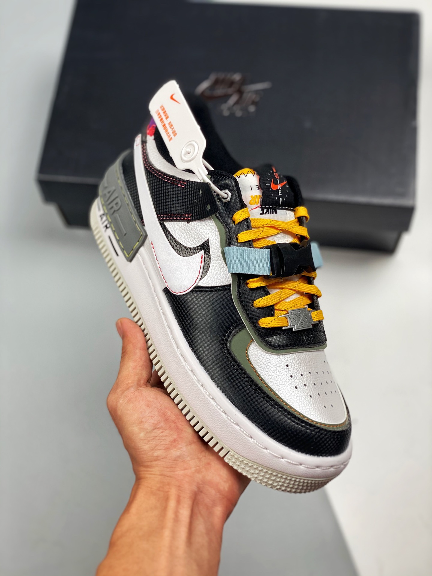 Oferta especial 👋👋 Air Force 1 Shadow doble swoosh, negro blanco, ligero, plataforma, zapatillas casuales de caña baj…