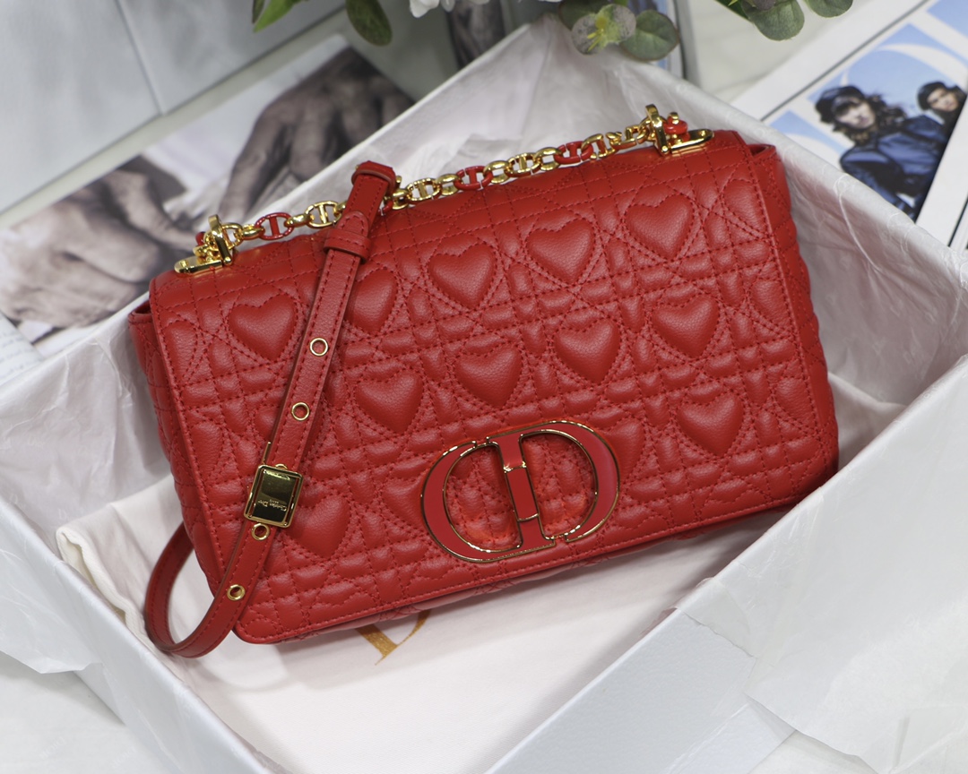 Dior Caro сумка с откидным клапаном из телячьей кожи с сердечным узором каннаж и цепочкой-плечевым ремнем