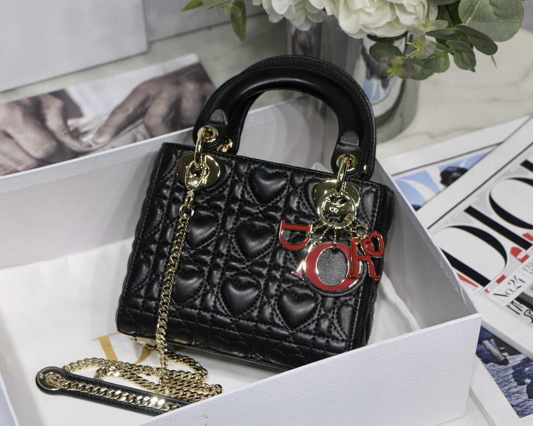 Lady Dior Bag Lambskin Heart Cannage Chain Strap Mini Handbag