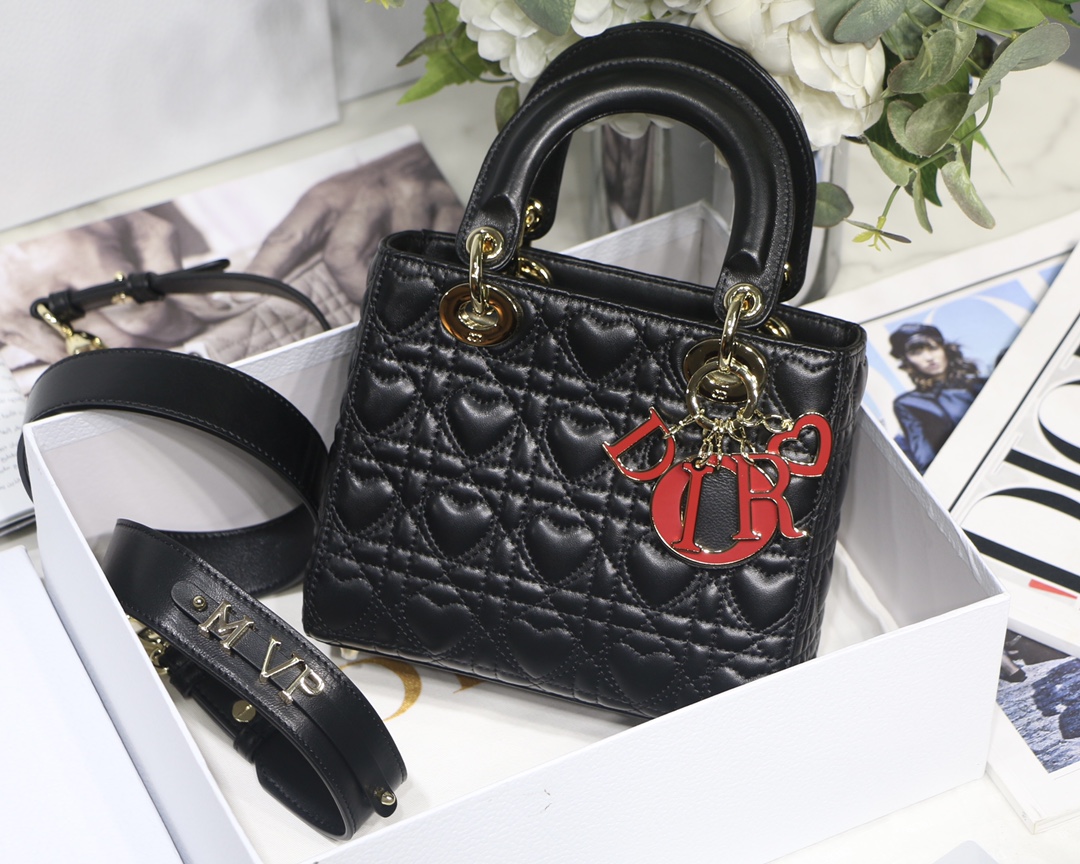 Lady Dior Bag Lambskin Cannage Heart Charm Chain Strap