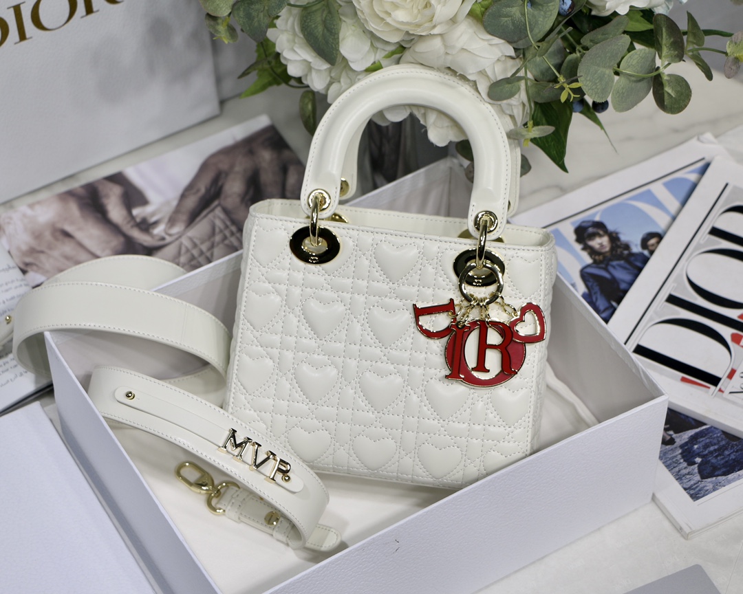 Lady Dior Bag Lambskin Heart Cannage Quilted Charm Chain Strap