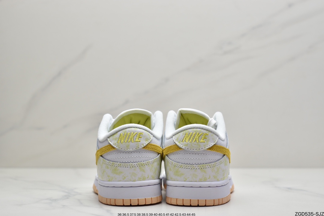 290 耐克Nike SB Dunk Low GS”Yellow Strike”扣篮系列低帮休闲运动滑板板鞋“皮革白扎染绿深黄”DM9467-700