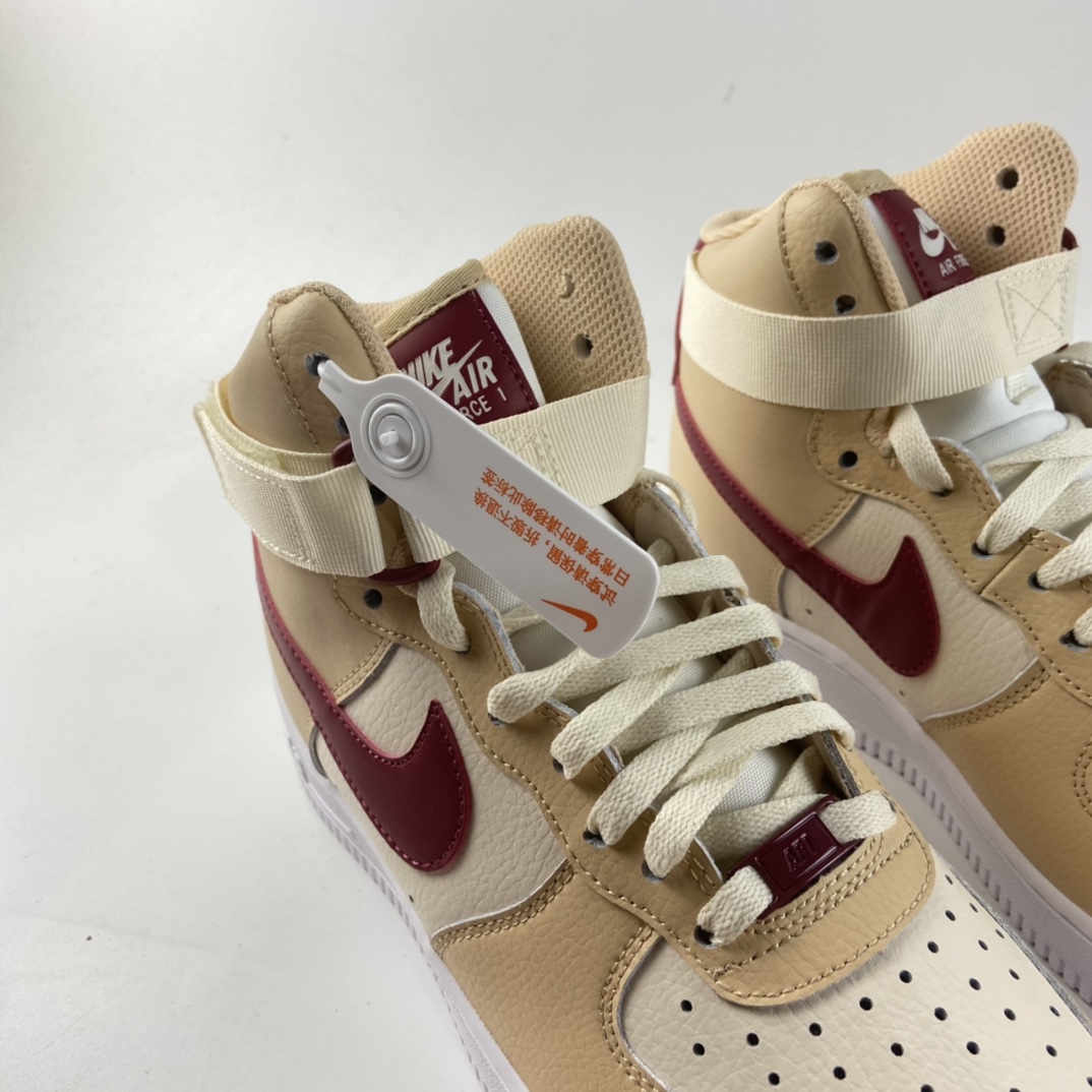 P220  NIKE Air Force 1 High ’07 空军一号米黄红勾高帮休闲板鞋 334031-200