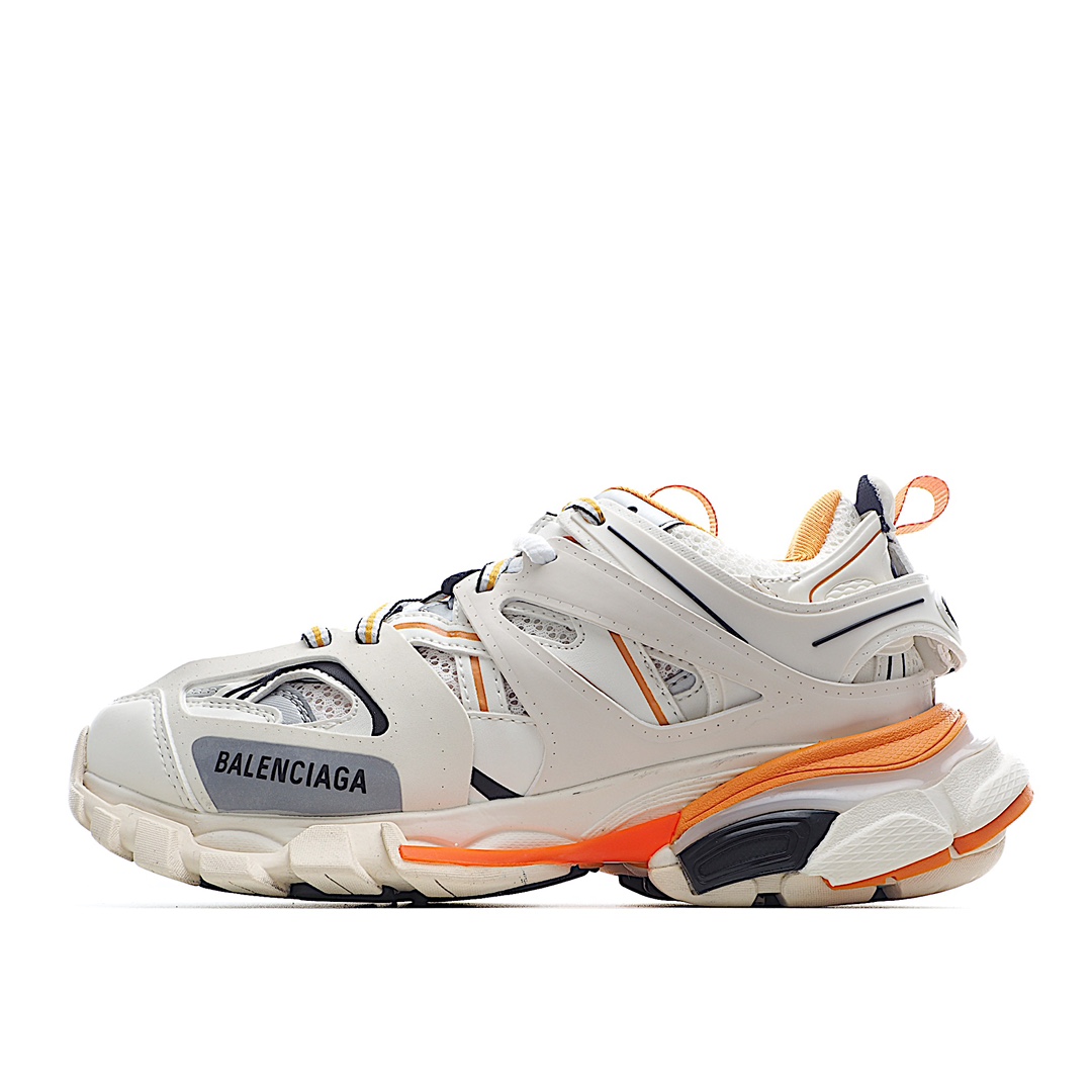 灯光版 巴黎世家3.0 三代户外概念鞋 ❕Balenciaga  Sneaker Tess s.Gomma MAILLE WHITE/ORANGE 纯原版本 原装大盒 顶级专供碾压市面一切真标版本 专柜同步包装 细节精准对位官方 私模组合大底 从里到外 最大尺度还原官方ZP 后跟位置增加了可充电 LED 灯带的部分，只需单击「Track」键即可点亮，并设有红、黄、蓝、绿、紫等 11 种不同的灯光模式