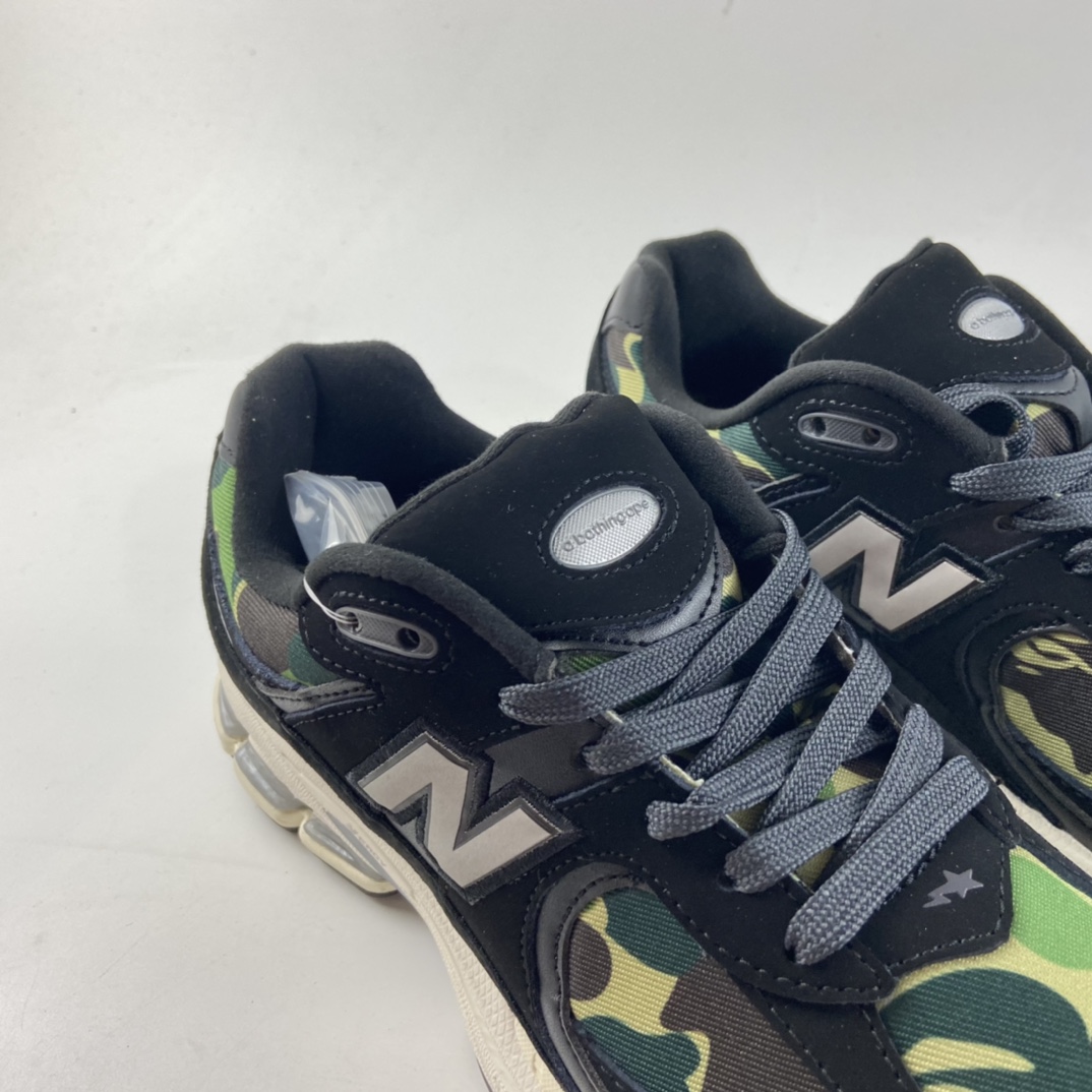 P200 A bathing ape x NB新百伦New Balance ML2002系列复古慢跑鞋“黑绿鲨鱼迷彩反光”ML2002RBF