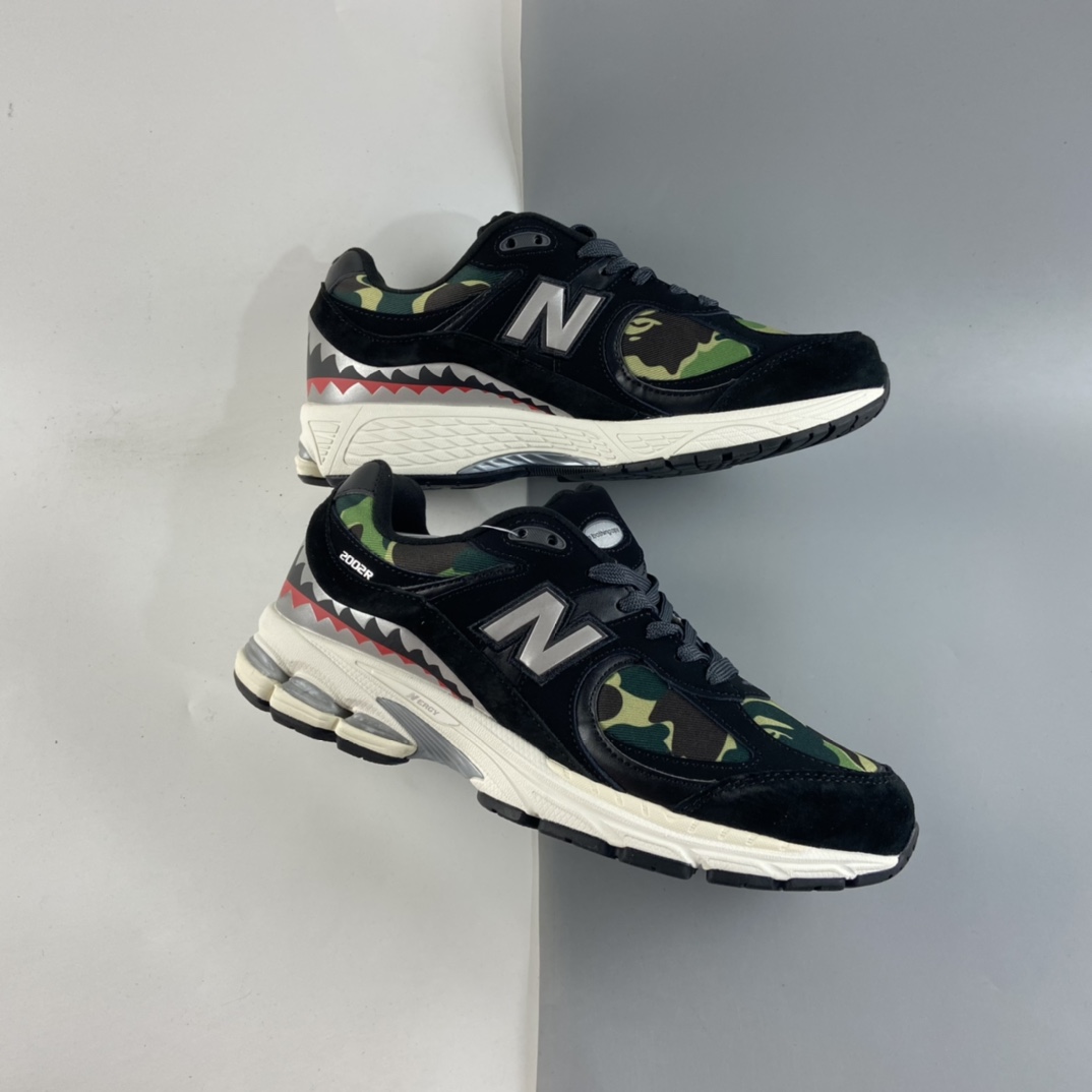 P200 A bathing ape x NB新百伦New Balance ML2002系列复古慢跑鞋“黑绿鲨鱼迷彩反光”ML2002RBF