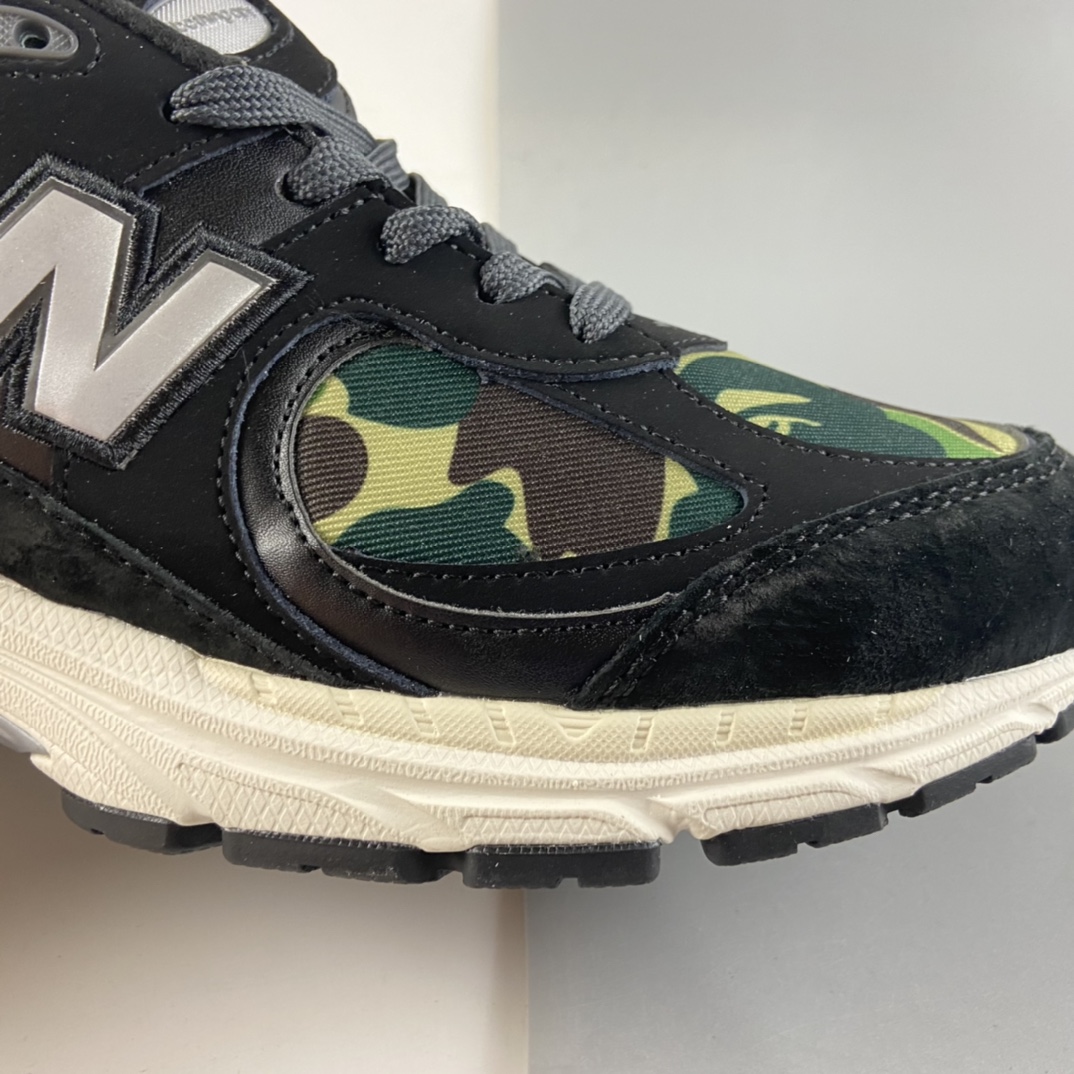 P200 A bathing ape x NB新百伦New Balance ML2002系列复古慢跑鞋“黑绿鲨鱼迷彩反光”ML2002RBF