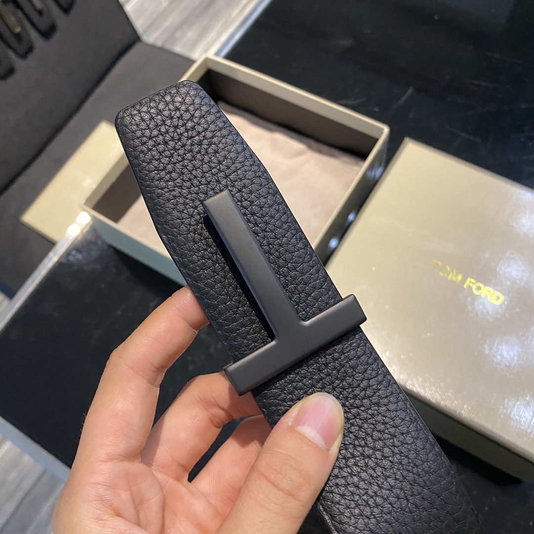 Tom Ford High-End Double-Sided Calf Leather Business Belt, Elegant Fashion, 4.0CM Width - 图片 2