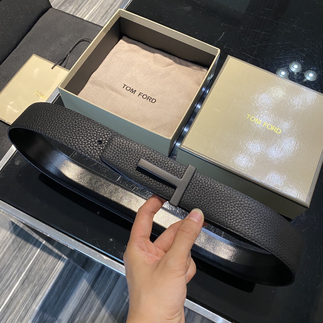Tom Ford High-End Double-Sided Calf Leather Business Belt, Elegant Fashion, 4.0CM Width - 图片 5