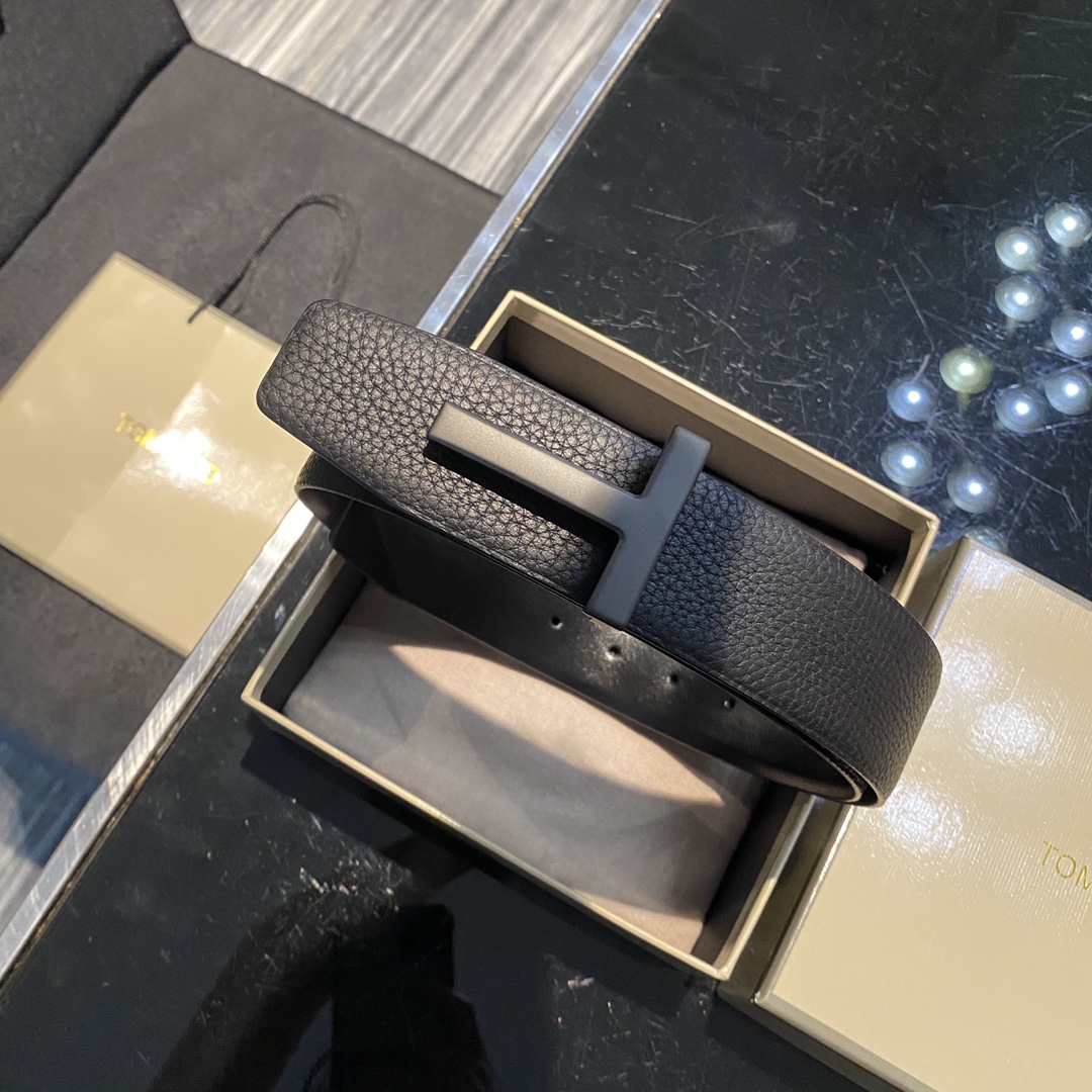 Tom Ford High-End Double-Sided Calf Leather Business Belt, Elegant Fashion, 4.0CM Width