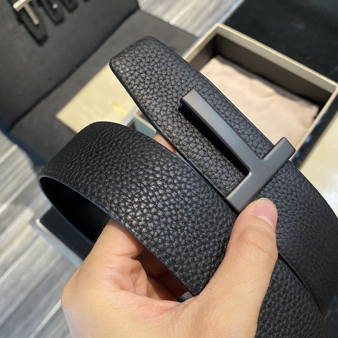 Tom Ford High-End Double-Sided Calf Leather Business Belt, Elegant Fashion, 4.0CM Width - 图片 4