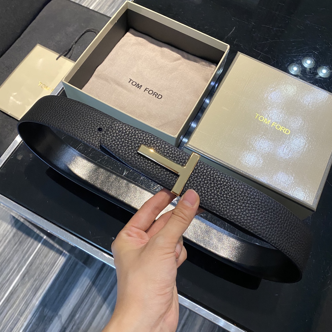 Tom Ford Double-Sided Calf Leather Business Belt, Elegant Fashion, 4.0CM Width - 图片 5