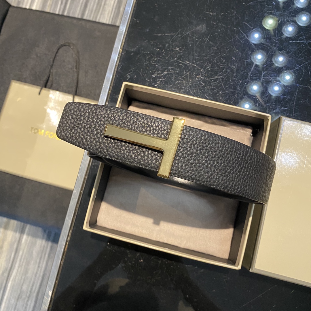 Tom Ford Double-Sided Calf Leather Business Belt, Elegant Fashion, 4.0CM Width