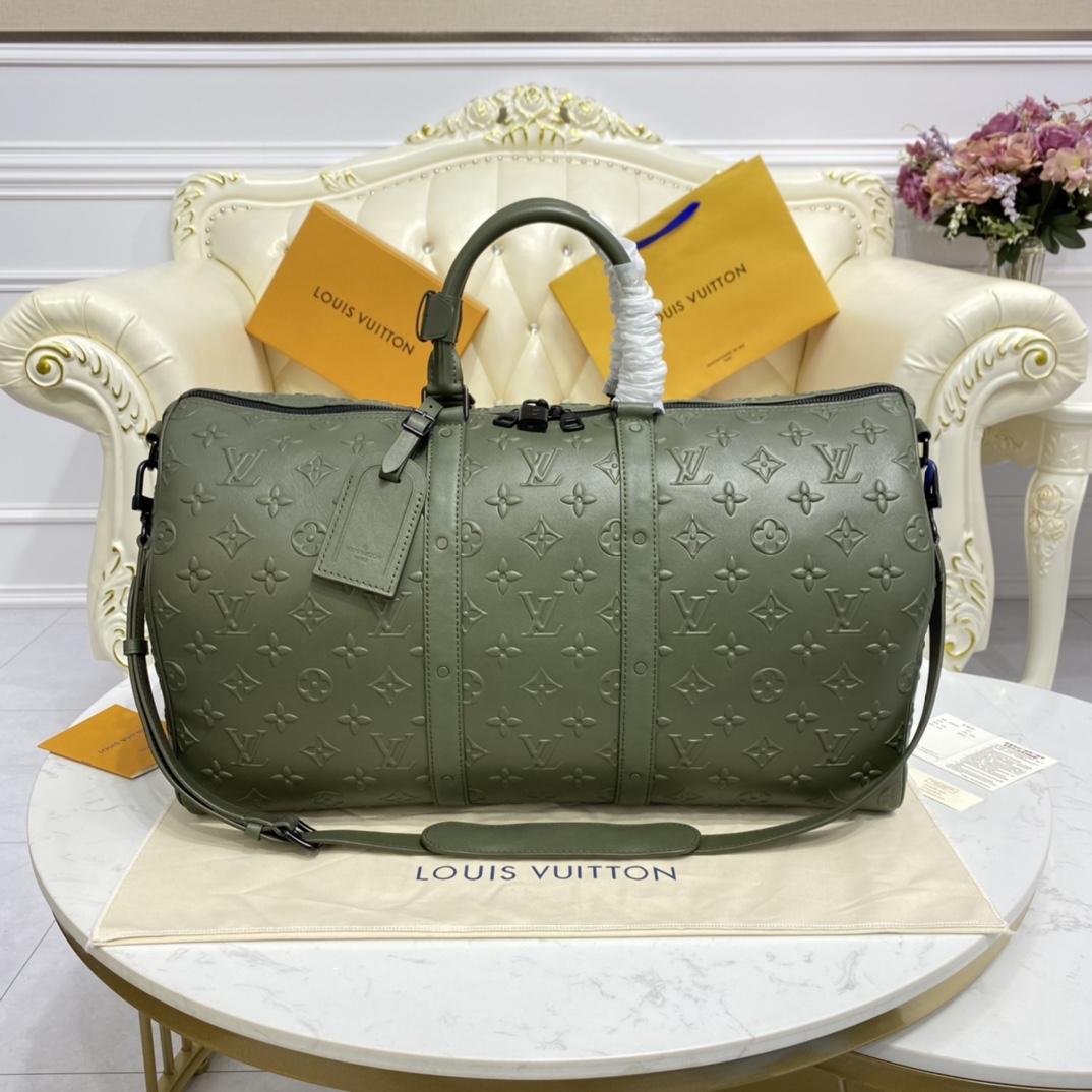 Louis Vuitton LV Keepall 7 Star
 Travel Bags Black Dark Green Cowhide M57963