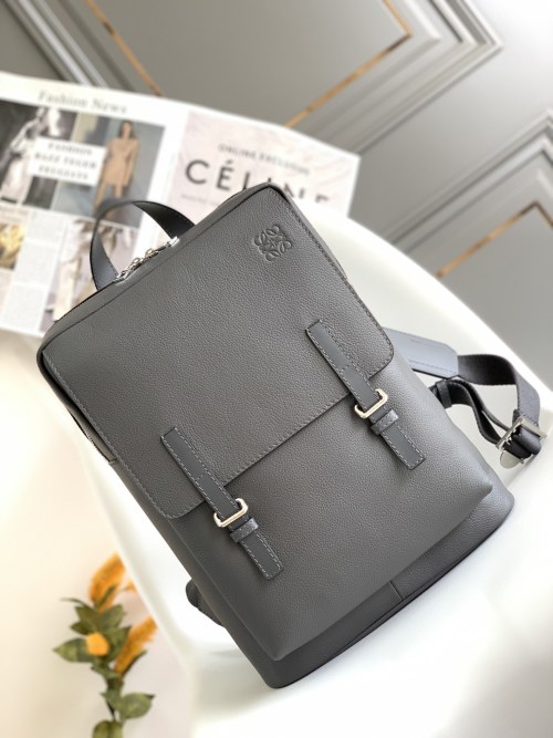 Loewe Military Backpack in Grey Leather with Adjustable Straps 1 Loewe Military Backpack in Grey Leather with Adjustable Straps