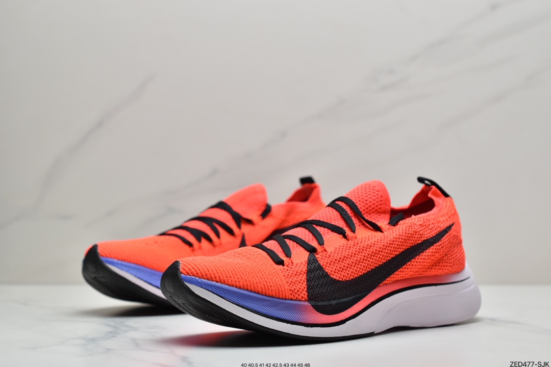 260 耐克Zoom PGHD Vaporfly Flyknit 4%飞线马拉松超级休运动跑鞋“荧光桔粉渐变紫黑钩”全掌型泡棉推进板回弹大底 原厂比值弹力编织面料货号：AJ3857-601 偏小一码 尺码：40 40.5 41 42 42.5 43 44 44.5 45 46 ID：ZED477-SJK