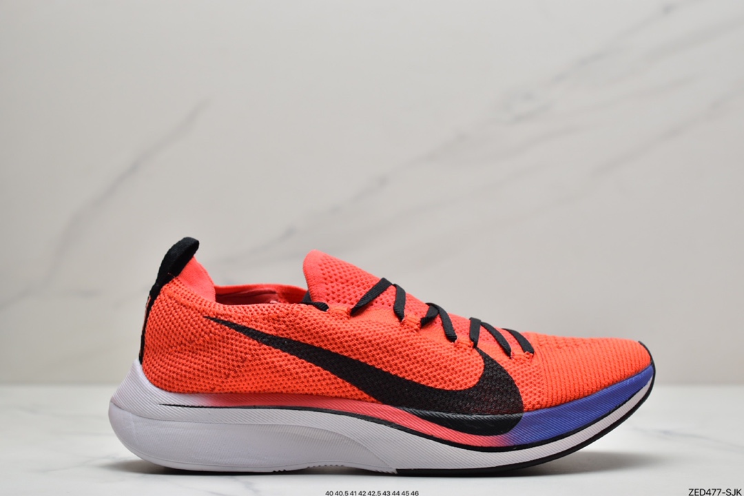 260 耐克Zoom PGHD Vaporfly Flyknit 4%飞线马拉松超级休运动跑鞋“荧光桔粉渐变紫黑钩”全掌型泡棉推进板回弹大底 原厂比值弹力编织面料货号：AJ3857-601 偏小一码 尺码：40 40.5 41 42 42.5 43 44 44.5 45 46 ID：ZED477-SJK