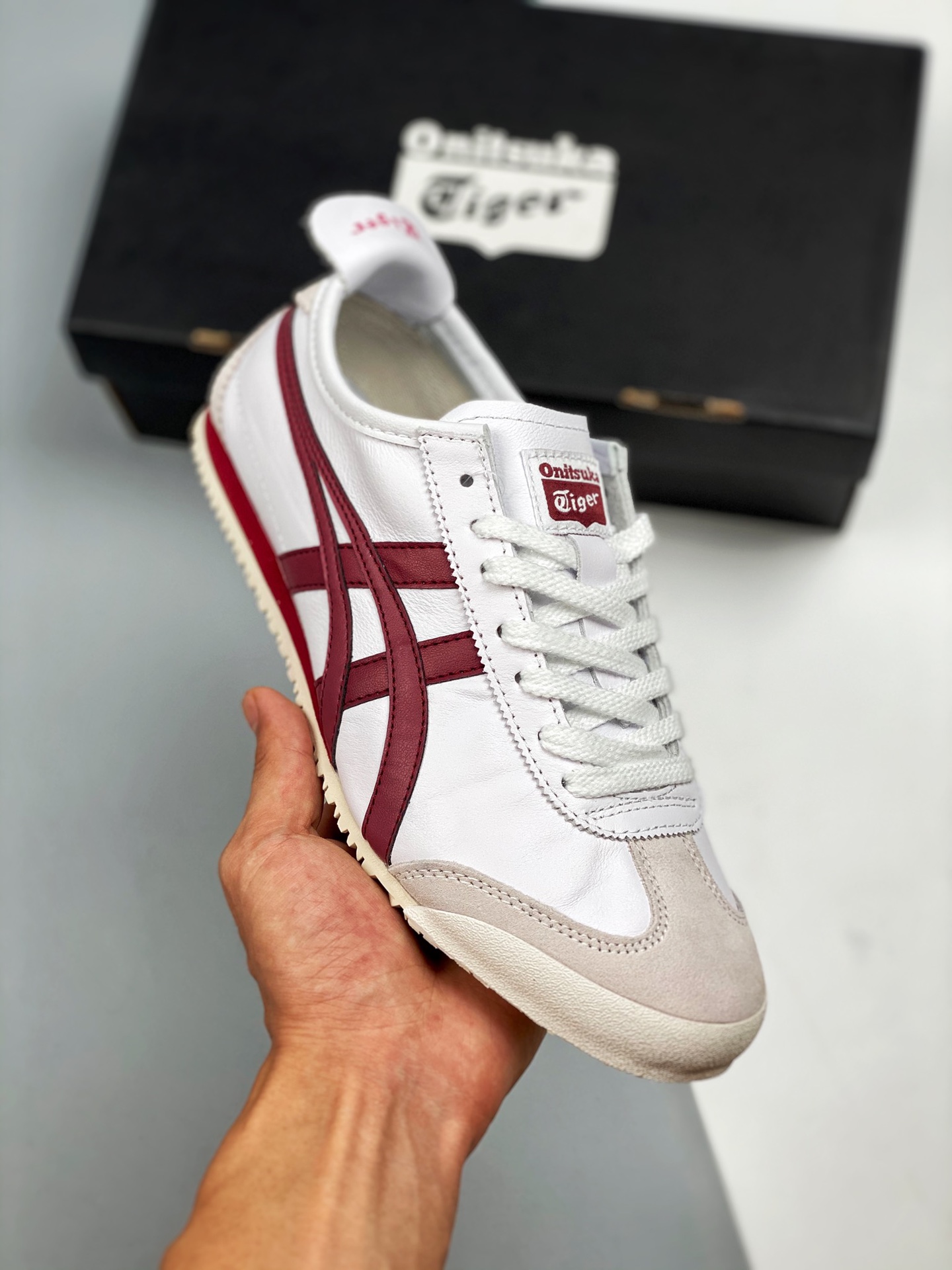 Asics Onitsuka tiger, color rojo vino, versión escaneable, etiqueta original, piel de cordero de primera capa, alta pro…