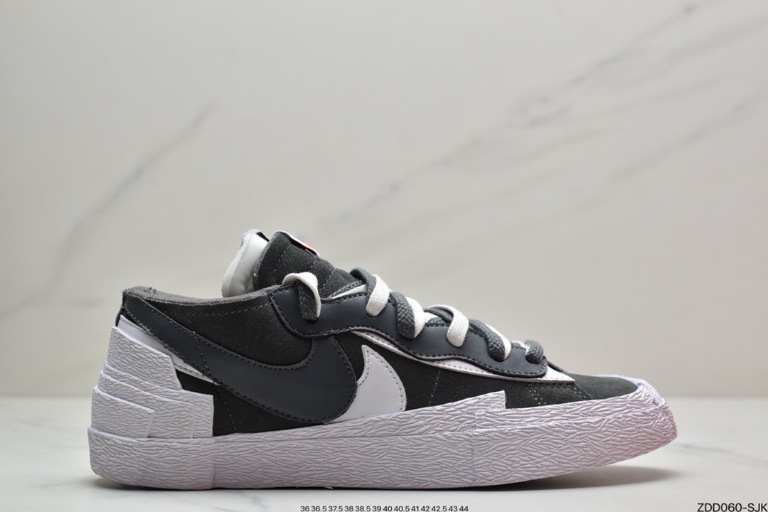 230  SACAI x NIKE Blazer Low”Dark Grey”开拓者低帮百搭板鞋“碳灰白”DD1877-002