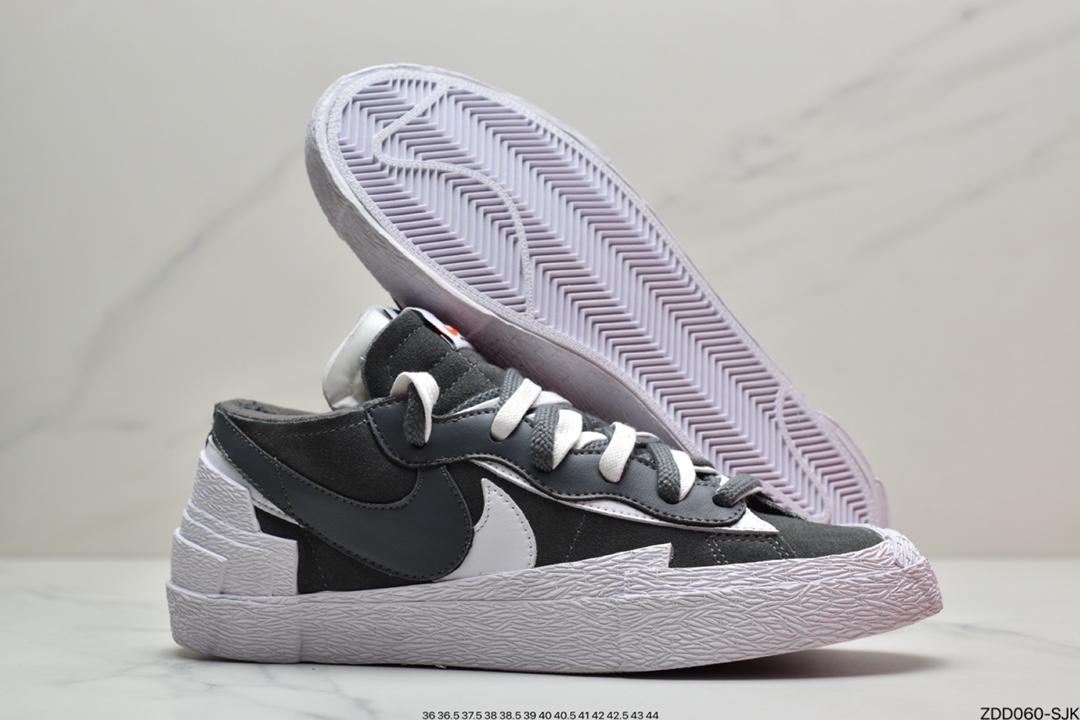 230  SACAI x NIKE Blazer Low”Dark Grey”开拓者低帮百搭板鞋“碳灰白”DD1877-002