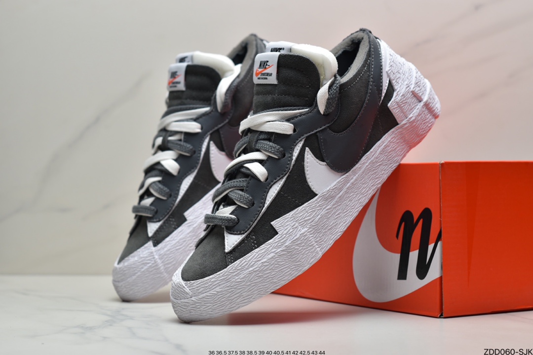 230  SACAI x NIKE Blazer Low”Dark Grey”开拓者低帮百搭板鞋“碳灰白”DD1877-002