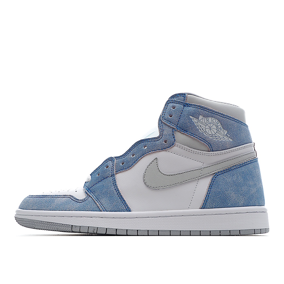H0 头层 Air Jordan 1 Retro High 乔1 AJ1高帮运动板鞋 水洗白蓝555088-402 原鞋开版 独家私模 正确版型 市售认可度较高 区分低价真标