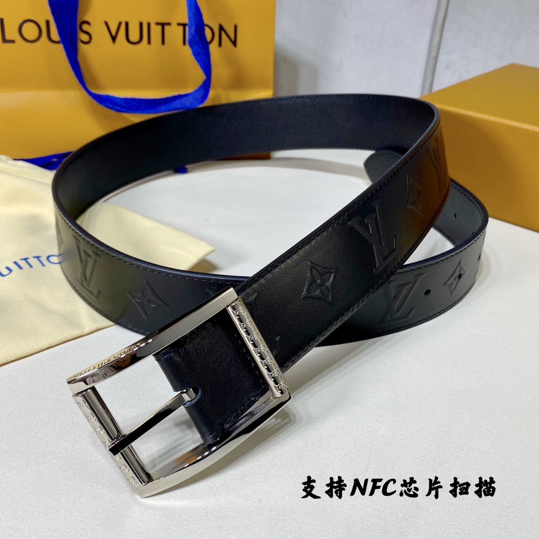 Louis Vuitton Belts Black Men Calfskin Cowhide