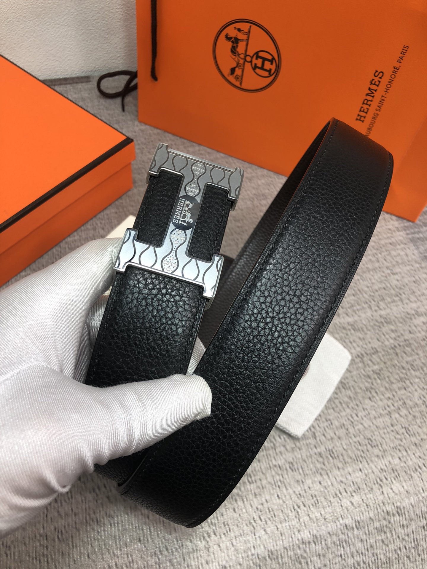 配全套包装礼盒爱马仕原单双面头层牛皮