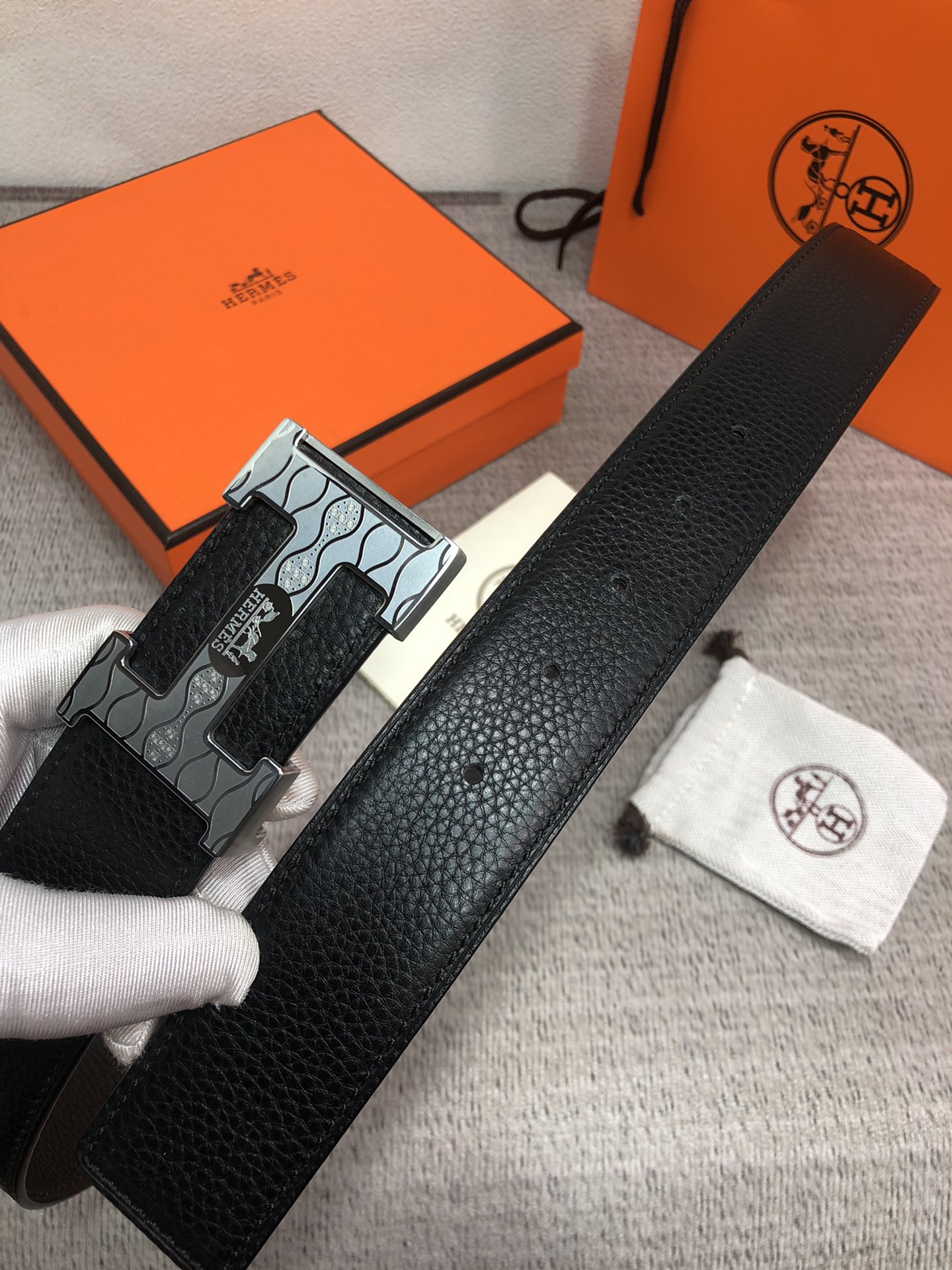 配全套包装礼盒爱马仕原单双面头层牛皮